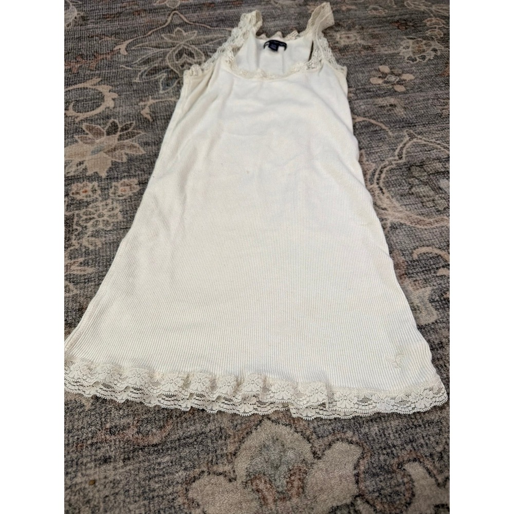 American Eagle Vintage Y2K White Lace Ribbed Cotton Tank Top - Picture 2 of 4